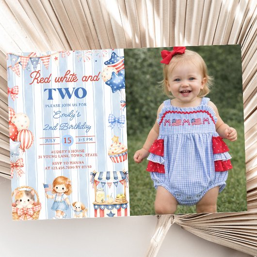 Invitation d'anniversaire 2 ans Fille Rayures Amér