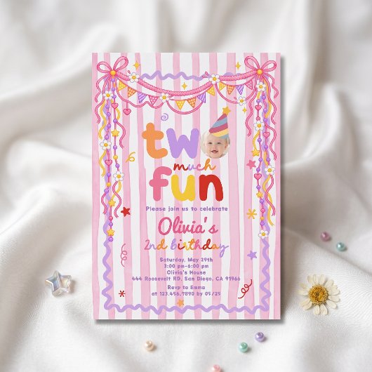 Invitation d'anniversaire 2 ans fille rose Deux Tr