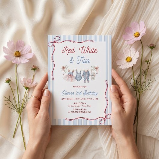 Invitation d'anniversaire 2 ans fille rouge blanc 