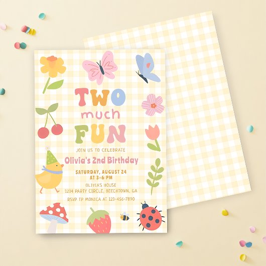 Invitation d'anniversaire 2 ans fille vichy coloré