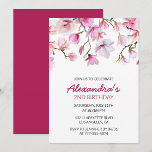 Invitation d'anniversaire 2 ans Floral Aquarelle S