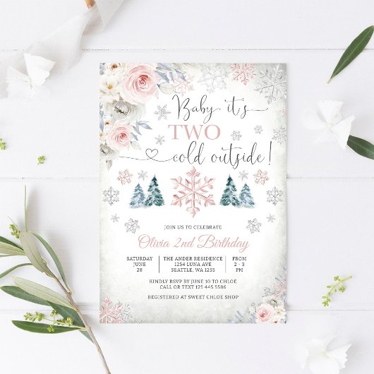 Invitation d'anniversaire 2 ans Floral d'Hiver