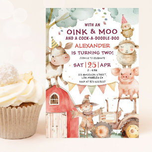 Invitation d'anniversaire 2 ans garçon ferme de la