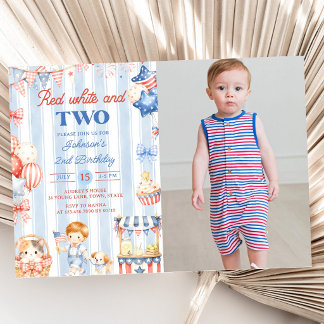 Invitation d'anniversaire 2 ans garçon rayures amé