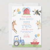 Invitation d'anniversaire 2 ans Oink, Baa, Moo Fer (Devant)