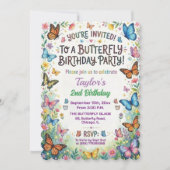 Invitation d'anniversaire 2 ans Papillons Colorés (Devant)