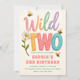 Invitation d'anniversaire 2 ans Pastel Bee Daisy
