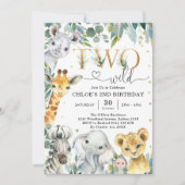 Invitation d'anniversaire 2 ans pour deux animaux (Devant)