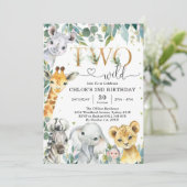 Invitation d'anniversaire 2 ans pour deux animaux (Debout devant)
