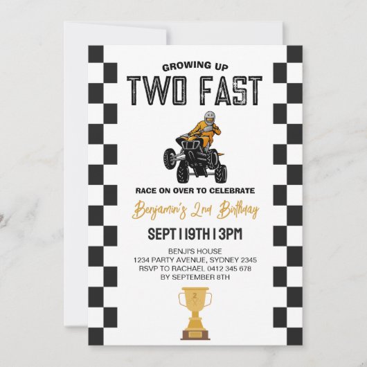 Invitation d'anniversaire 2 ans pour quad ATV (Devant)