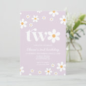 Invitation d'anniversaire 2 ans Retro Daisy Two Fl (Debout devant)