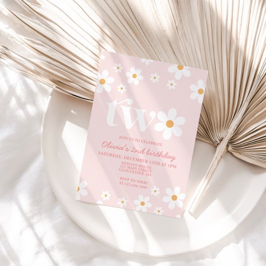 Invitation d'anniversaire 2 ans Retro Daisy Two Fl