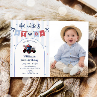 Invitation d'anniversaire 2 ans Rouge Blanc & Bleu