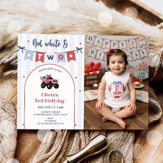 Invitation d'anniversaire 2 ans Rouge Blanc & Bleu