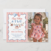 Invitation d'anniversaire 2 ans Rouge Blanc & Deux (Devant)