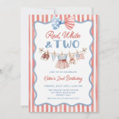 Invitation d'anniversaire 2 ans Rouge Blanc & Deux (Devant)