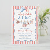 Invitation d'anniversaire 2 ans Rouge Blanc & Deux (Debout devant)