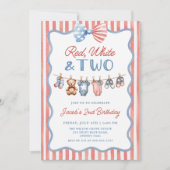 Invitation d'anniversaire 2 ans Rouge Blanc & Deux (Devant)