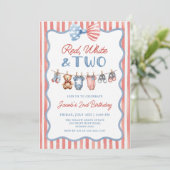 Invitation d'anniversaire 2 ans Rouge Blanc & Deux (Debout devant)