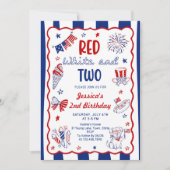 Invitation d'anniversaire 2 ans Rouge Blanc et Deu (Devant)