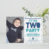 Invitation d'anniversaire 2 ans Time Two Party (Debout devant)