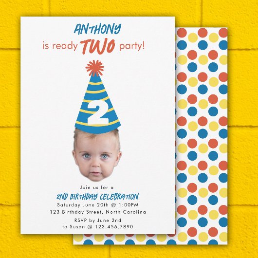 Invitation d'anniversaire 2ème Deux Bébé Visage Ph