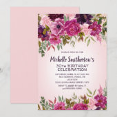 Invitation d'anniversaire 30 ans à fleurs rose vio (Devant / Derrière)