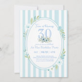 Invitation d'anniversaire 30 ans à rayures bleues  (Devant)