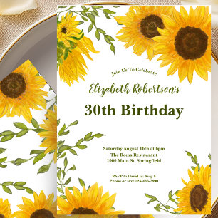 Invitation d'anniversaire 30 ans aux tournesols aq