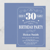 Invitation d'anniversaire 30 ans Bleu et Blanc (Devant / Derrière)