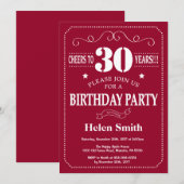Invitation d'anniversaire 30 ans Bourgogne Rouge e (Devant / Derrière)