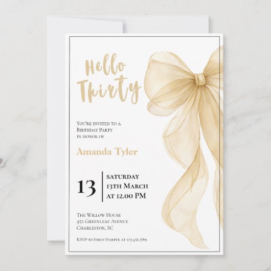 Invitation d'anniversaire 30 ans Champagne Bow (Devant)