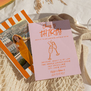 Invitation d'anniversaire 30 ans dessinée orange r