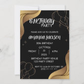 Invitation d'anniversaire 30 ans en noir abstrait (Devant)