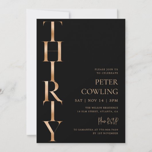 Invitation d'anniversaire 30 ans en typographie no (Devant)