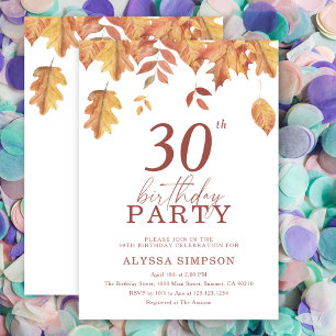 Invitation d'anniversaire 30 ans feuilles d'automn