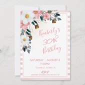 Invitation d'anniversaire 30 ans Fleur Rose Poussi (Devant)