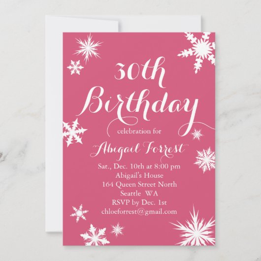 Invitation d'anniversaire 30 ans Fuchsia Winter (Devant)