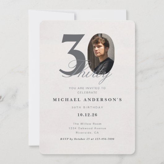 Invitation d'anniversaire 30 ans minimaliste (Devant)