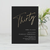 Invitation d'anniversaire 30 ans minimaliste noir (Debout devant)