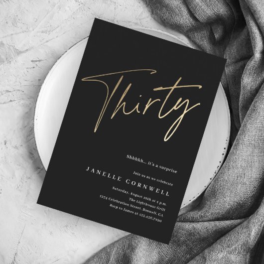 Invitation d'anniversaire 30 ans minimaliste noir