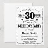 Invitation d'anniversaire 30 ans Noir et Blanc (Devant / Derrière)