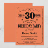 Invitation d'anniversaire 30 ans Noir et Corail (Devant / Derrière)