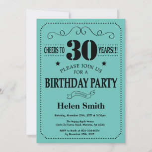 Invitation d'anniversaire 30 ans Noir et Sarcelle