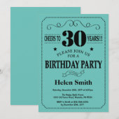 Invitation d'anniversaire 30 ans Noir et Sarcelle (Devant / Derrière)