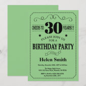 Invitation d'anniversaire 30 ans Noir et Vert (Devant / Derrière)