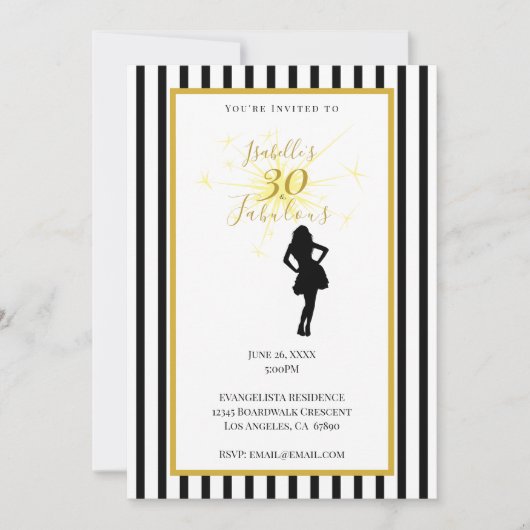 Invitation d'anniversaire 30 ans Noir & Or (Devant)