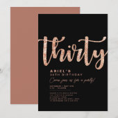 Invitation d'anniversaire 30 ans Noir & Or Rose Mo (Devant / Derrière)