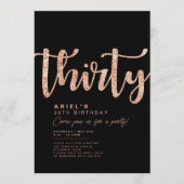 Invitation d'anniversaire 30 ans Noir & Or Rose Mo (Devant)