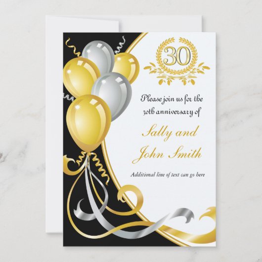 Invitation d'anniversaire 30 ans or et argent (Devant)